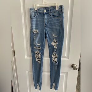 American Eagle Outfitters Long Light Blue Distressed Skinny Jeans